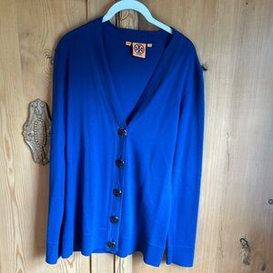 Tory burch royal blue cardigan with silver tory burch logo buttons